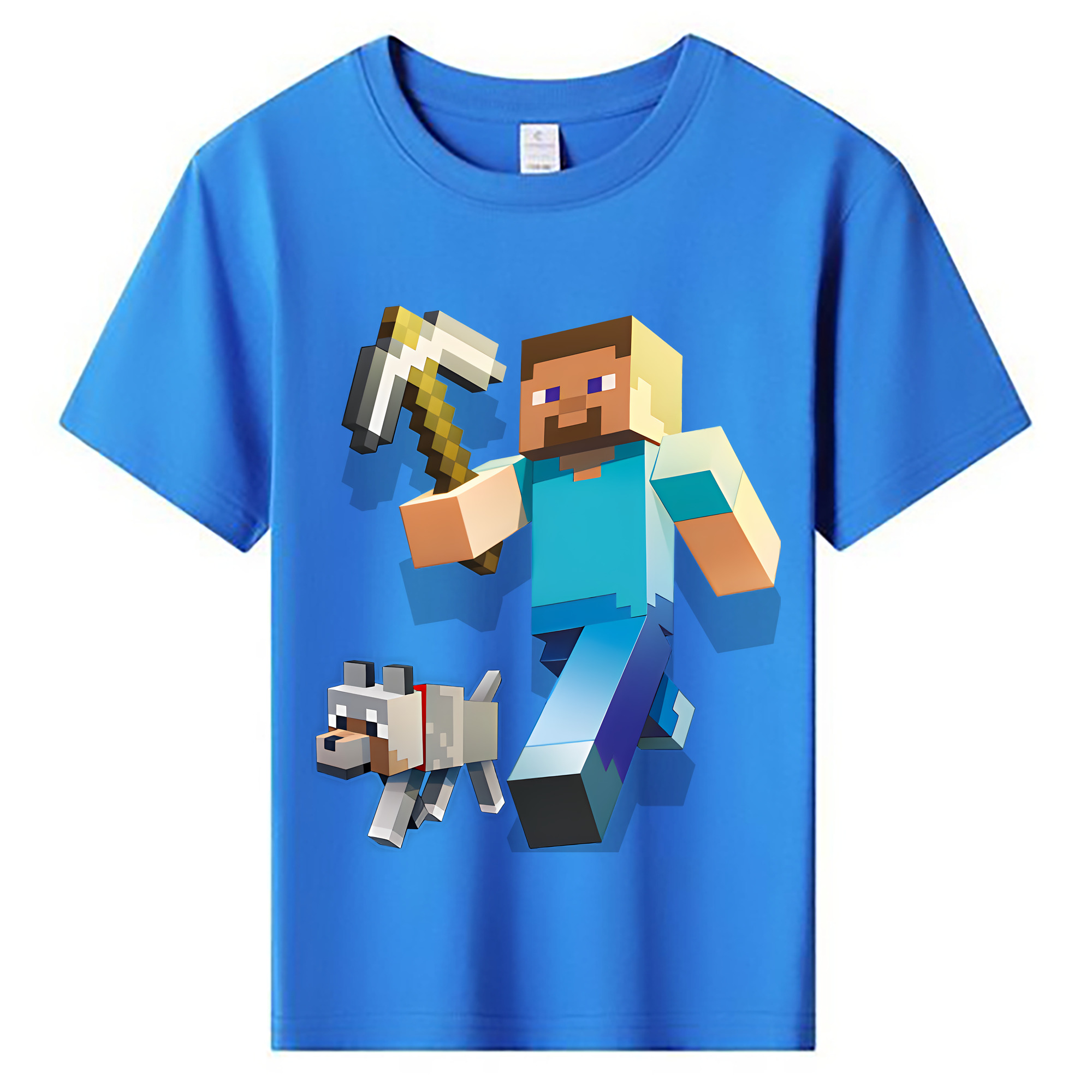 （画像用） マインクラフト ブロックの世界 Minecraft MC Block world 綿100％キッズTシャツ（フロントプリント）